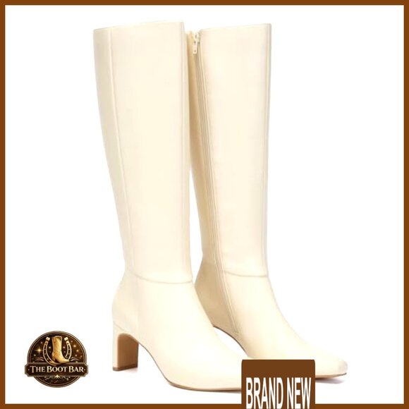 Square Toe Knee High Boots Chunky Heel Zipper Design Elegant Versatile Style - Picture 5 of 7